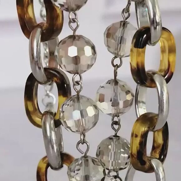 Tortoise Link and Silver Faceted Glass Necklace by Loft 19"-21" - Picture 10 of 10